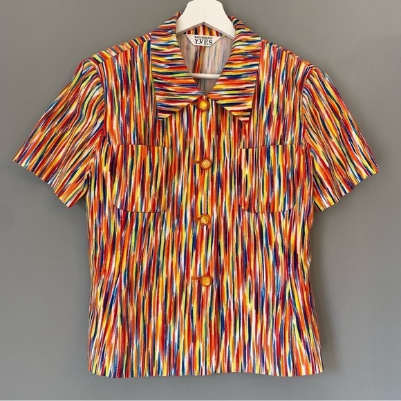 Retro Multicoloured Short-Sleeved Button Down Shirt - Picture 4 of 15